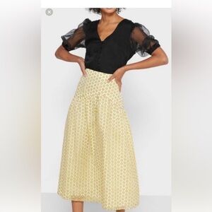 Topshop Floral Daisy Organza Midi Yoked Waist skirt